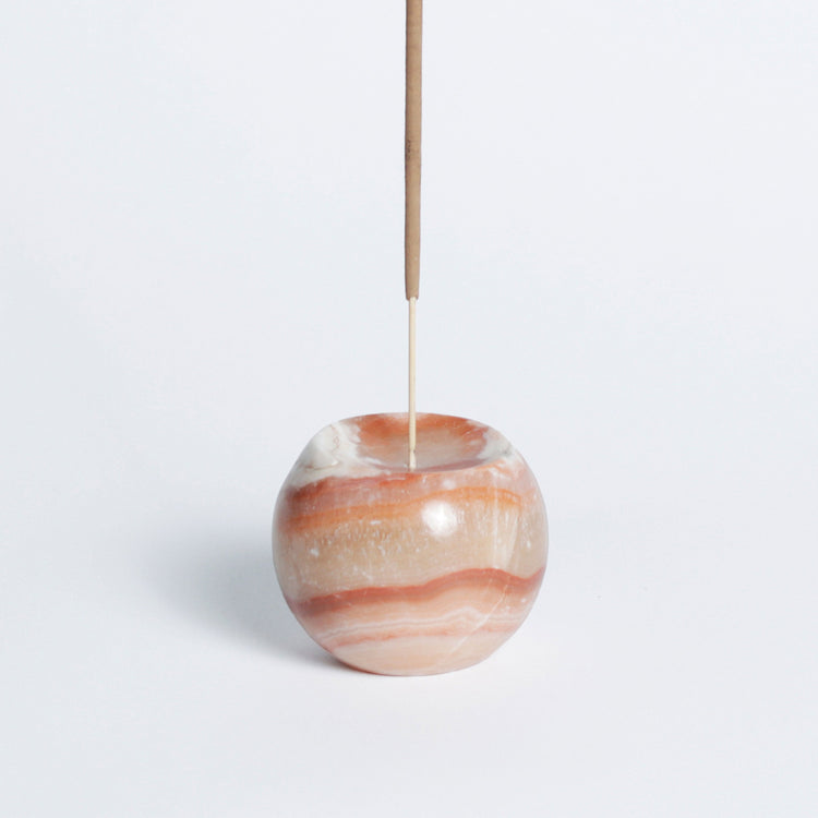 Gemstone sphere incense holder Crema Onyx