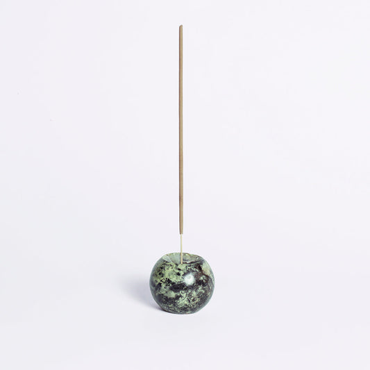 Gemstone sphere incense holder Serpentine green
