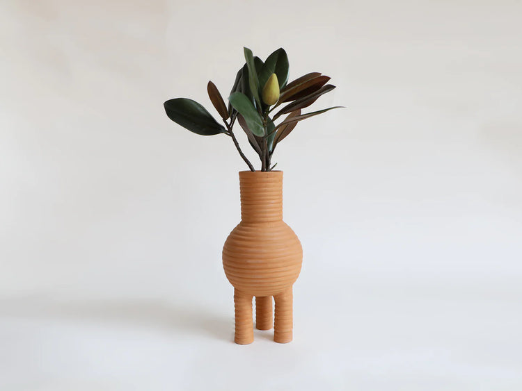 V-neck Three Legged Ripple Terracotta Vase
