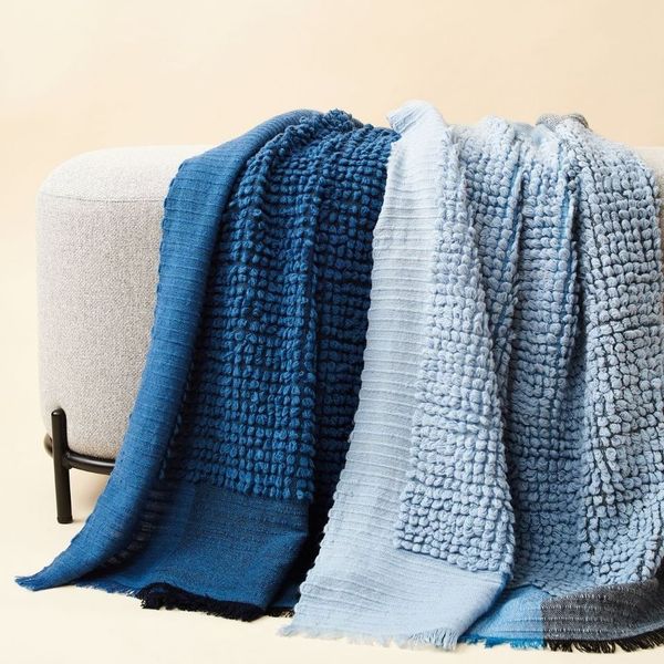 Macaroon Midnight Dark Blue Plush Textured Merino Handloom Throw