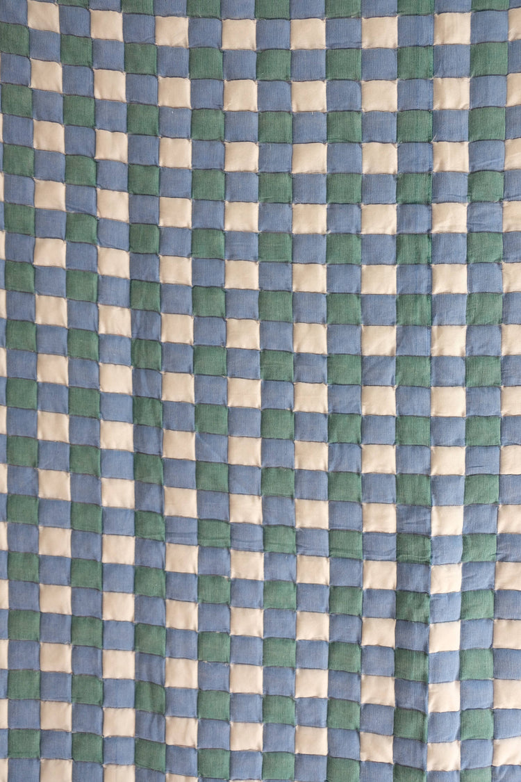 Purple & Blue Checkered Reversible Sujani Quilt: Throw Blanket (60x70)