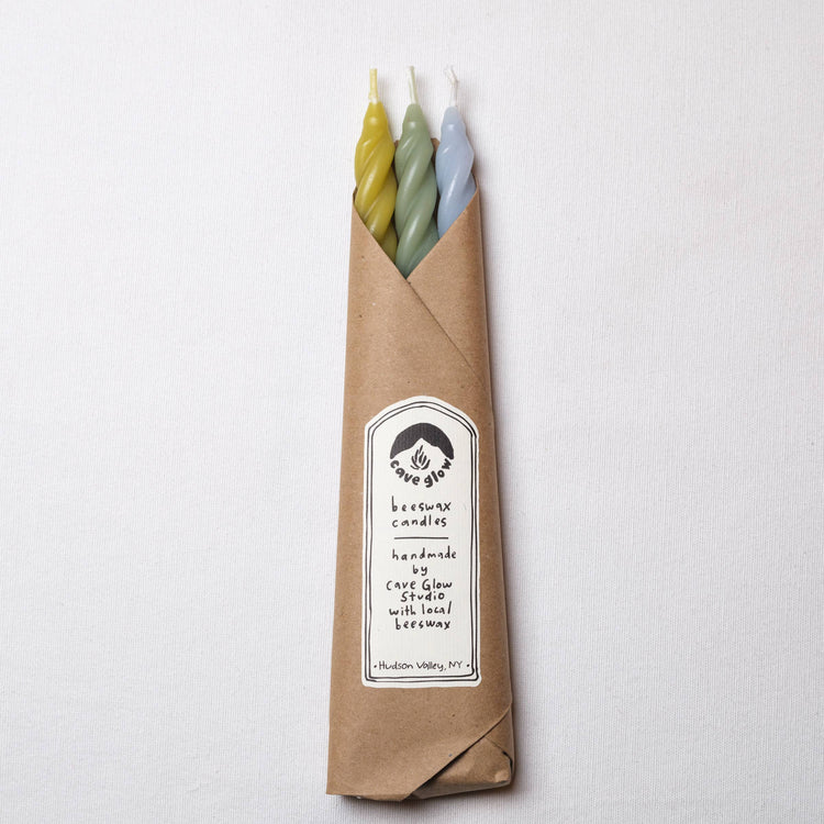 Hydrangea Beeswax Candles Set of 3: Spiral Taper