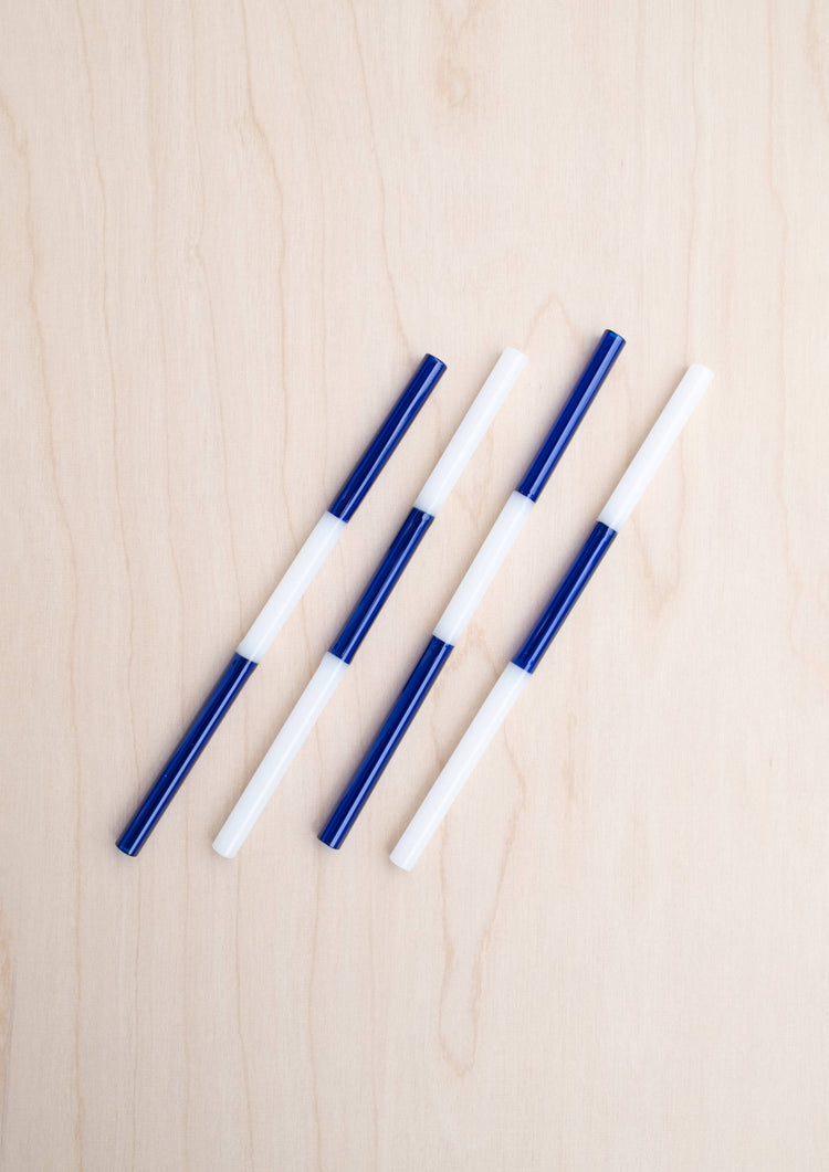 Handmade Multicolor Glass Straws | Blue & White