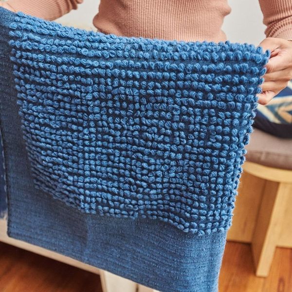 Macaroon Midnight Dark Blue Plush Textured Merino Handloom Throw