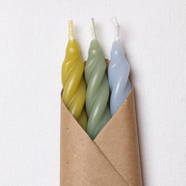 Hydrangea Beeswax Candles Set of 3: Spiral Taper