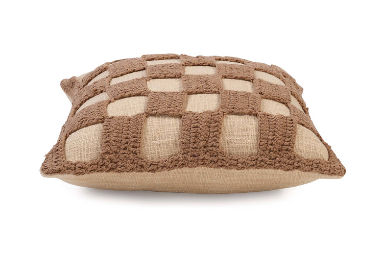 Tarika Checkered Crochet Accent Pillow, Beige- 18x18 Inch: CUSHION COVER WITH INSERT