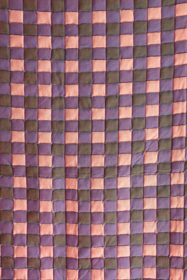 Purple & Blue Checkered Reversible Sujani Quilt: Throw Blanket (60x70)