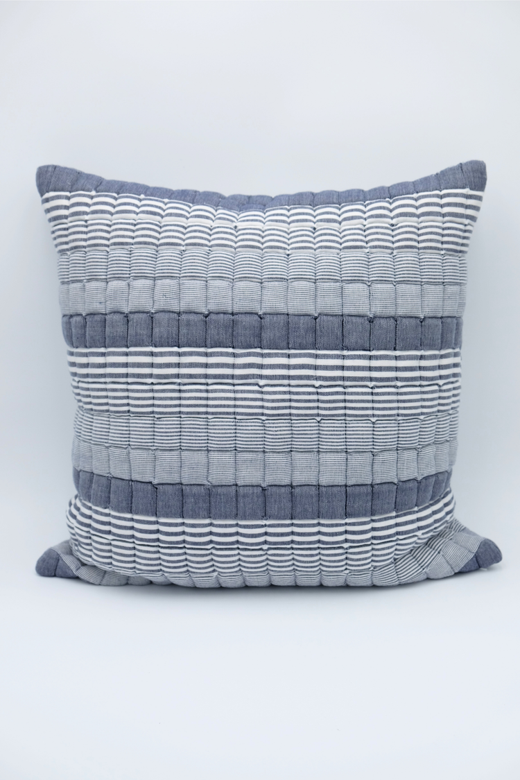 Blue Stripes Sujani Puff Pillow