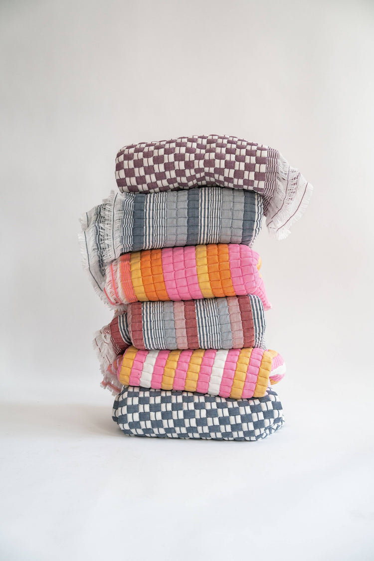 Purple & Blue Checkered Reversible Sujani Quilt: Throw Blanket (60x70)