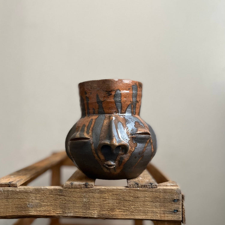 Taller Coatlicue - Erupted Cara Zapoteca Jar - Cave Mud Clay: 1 Liter / 33 Ounces