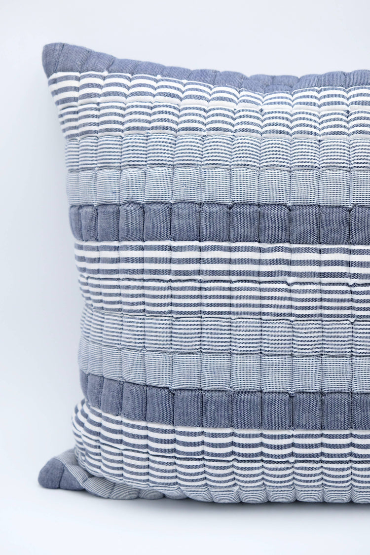 Blue Stripes Sujani Puff Pillow