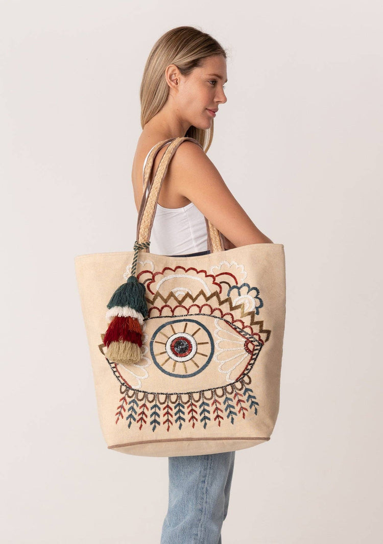 Bohemian Beaded Evil Eye Tote Bag