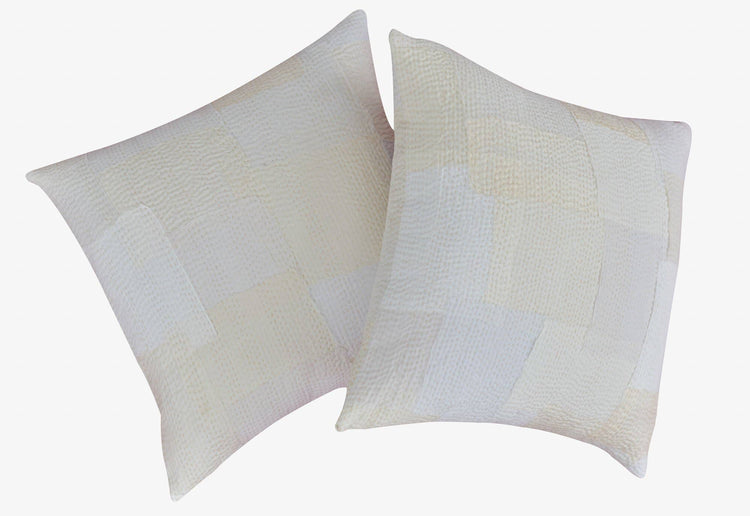 Mosaic Fray Handmade Kantha Pillow Cover - Cauliflower: Agent White / 20 x 20 "