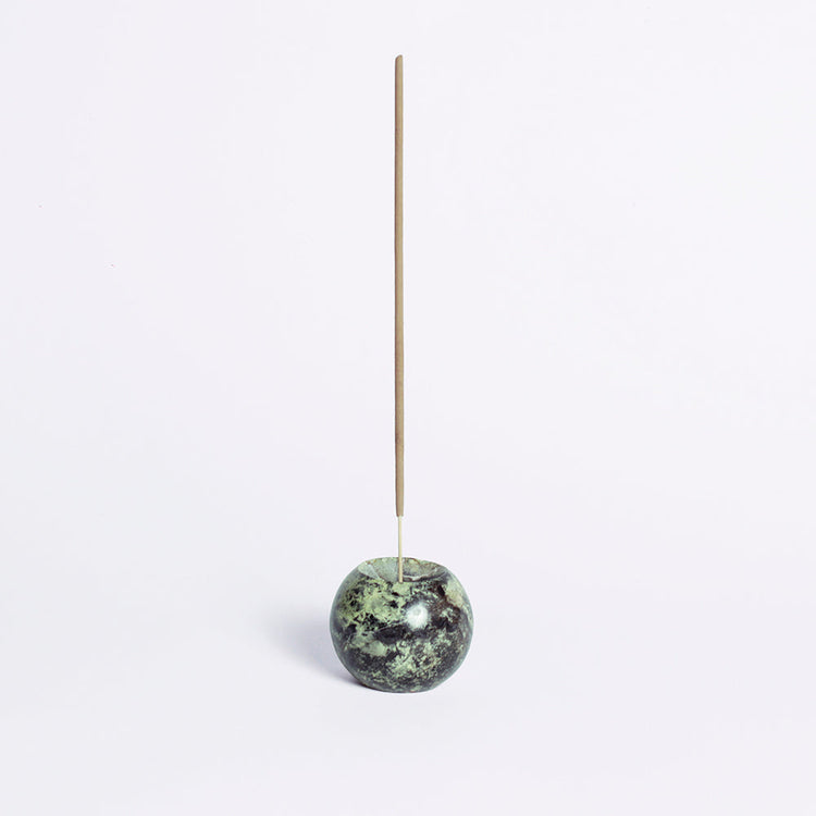 Gemstone sphere incense holder Serpentine green