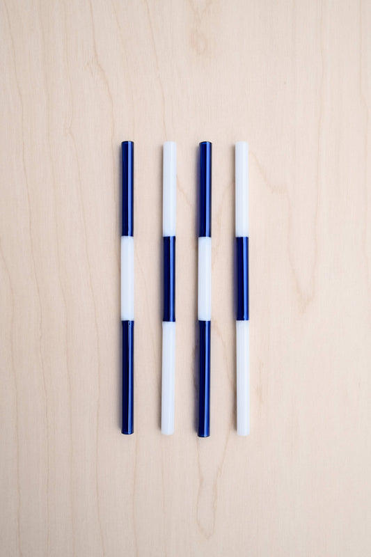 Handmade Multicolor Glass Straws | Blue & White