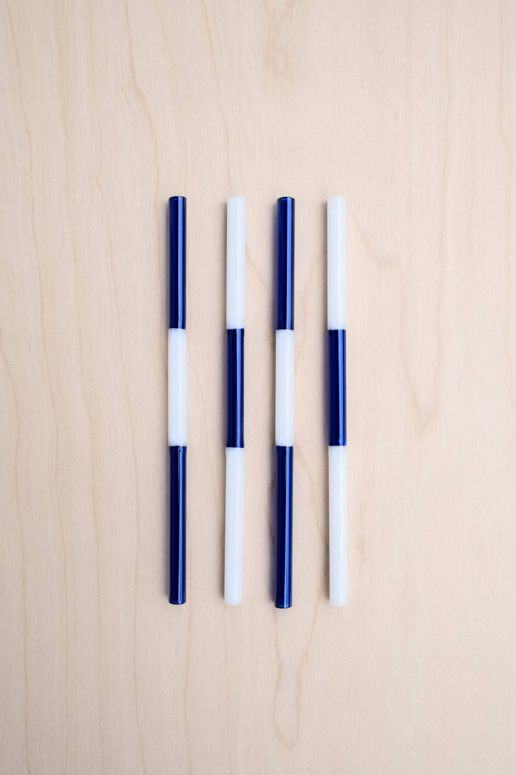 Handmade Multicolor Glass Straws | Blue & White