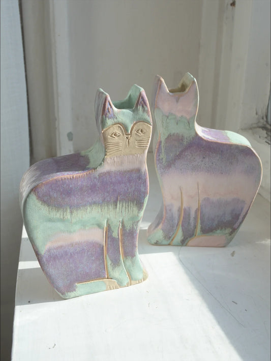 Cat Vase (purple and mint)