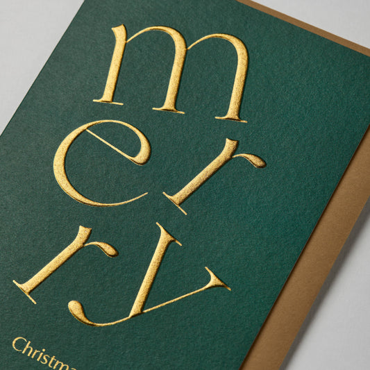 EMBOSSED GREEN MERRY CHRISTMAS SEASONAL CARD