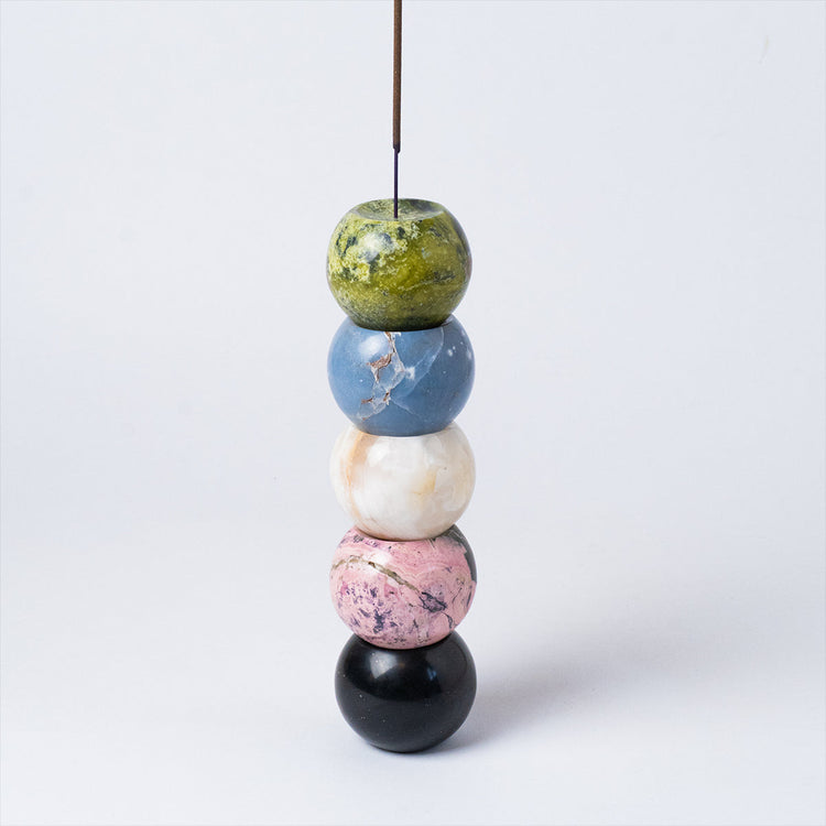 Gemstone sphere incense holder Crema Onyx