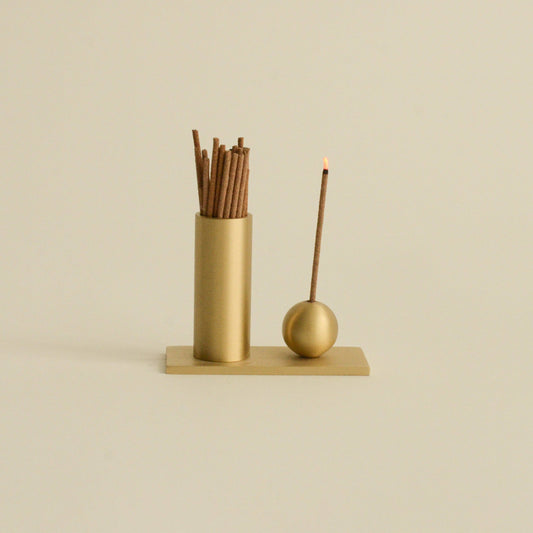 Cylinder & Sphere Brass Incense Holder
