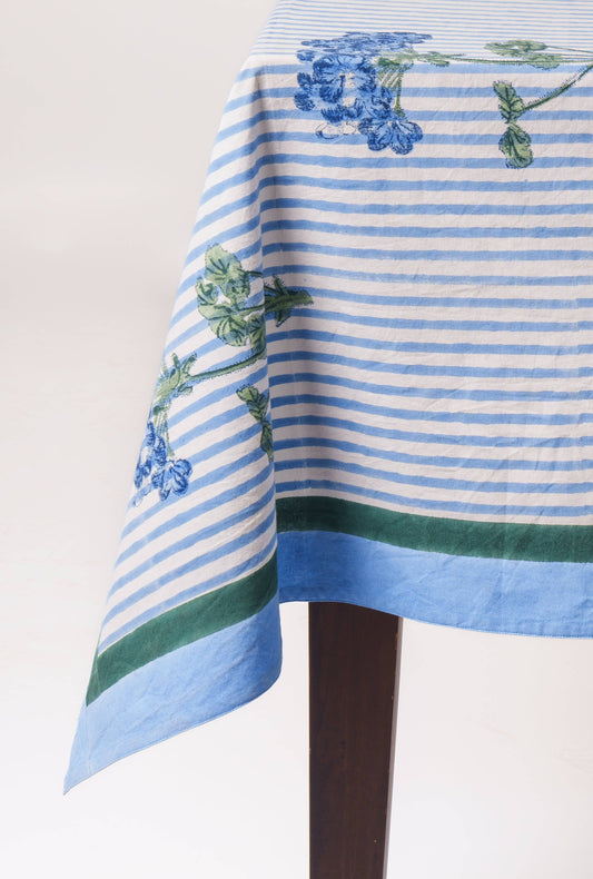 Blue Hydrangea Blockprint Tablecloth: 60x90