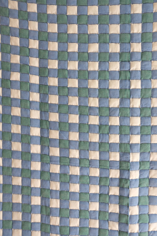 Purple & Blue Checkered Reversible Sujani Quilt: Throw Blanket (60x70)