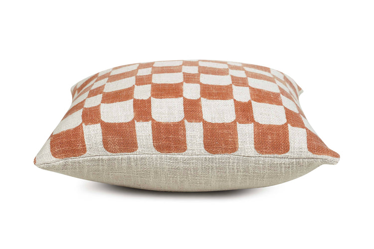 Aaakar Checkered BlockPrinted Throw Pillow, Rust  18x18 inch