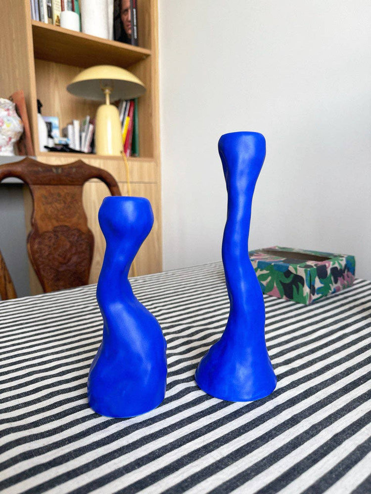 Hilma Tall Blue Porcelain Candle Holder