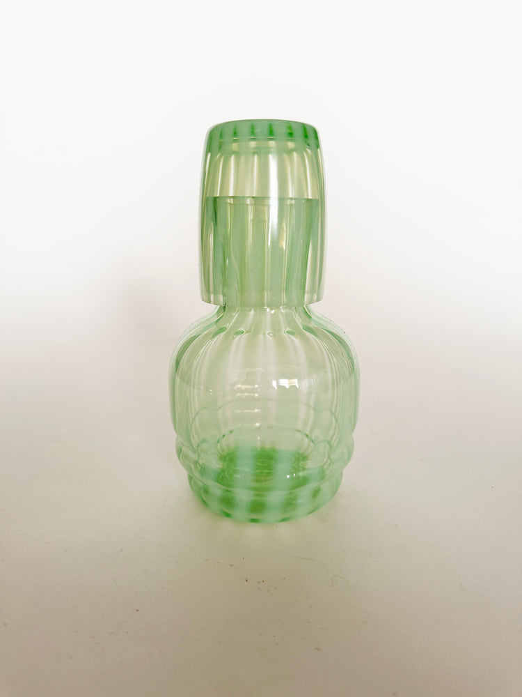 Fenton Opalescent Green Carafe and Glass