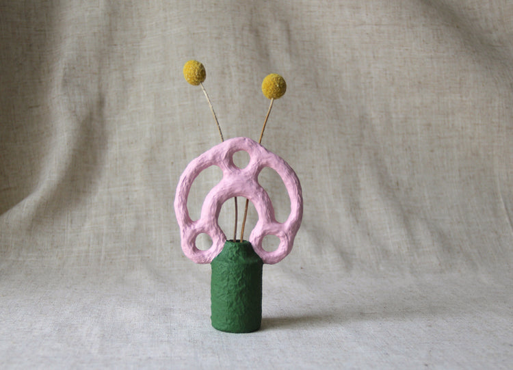 SMALL PINK AND GREEN MIXED MEDIA SCULPTURAL VESSEL