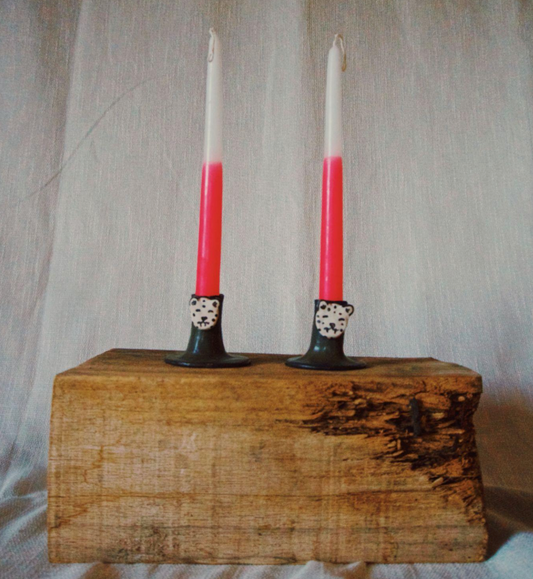 Hand Painted Jaguar Candleholder Set