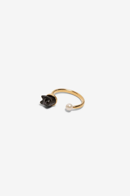 MINI CAT & PEARL RING BLACK