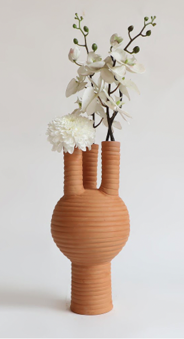 V-neck Three Legged Ripple Terracotta Vase