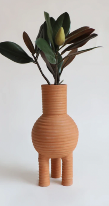 V-neck Three Legged Ripple Terracotta Vase