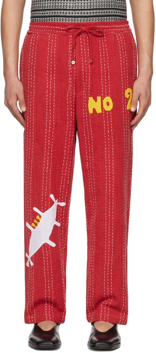 Quilted Red Appliqué Trousers