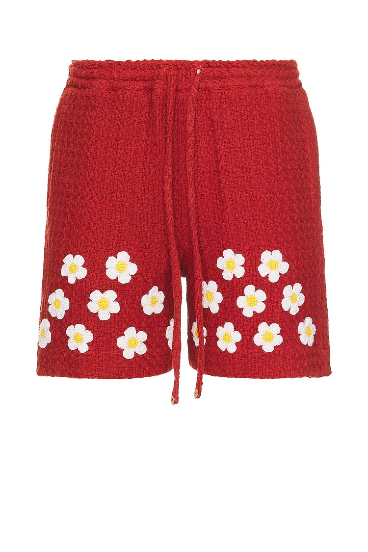 Red Crochet Drawstring Shorts