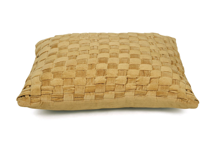 Checked Hand Woven Velvet Square Cushion Clay -18x18 Inch: CUSHION COVER WITH INSERT