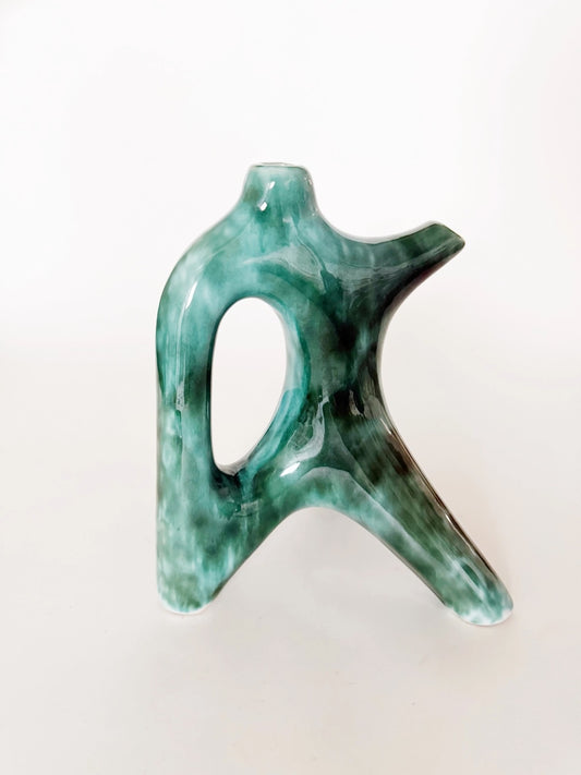 Signed Teal Ceramic Tripod Vessel