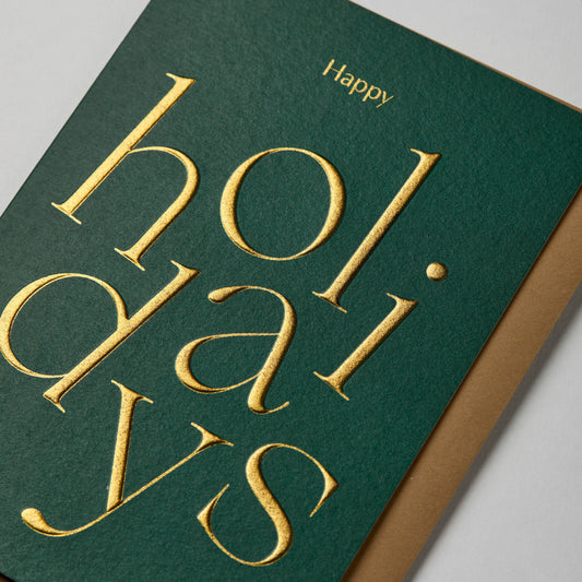 EMBOSSED GREEN 'HAPPY HOLIDAYS' SEASONAL CHRISTMAS CARD