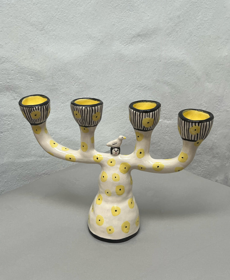 Candelabro Cuatro Velas Mujer Pajaro