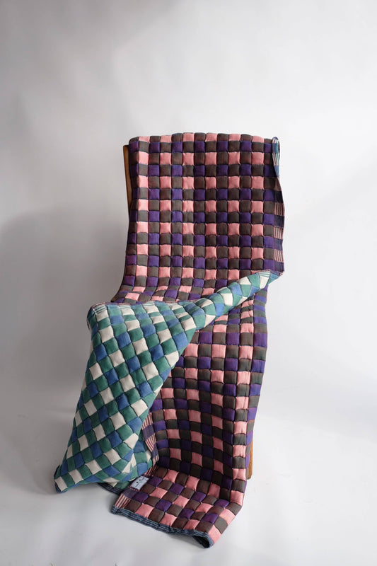 Purple & Blue Checkered Reversible Sujani Quilt: Throw Blanket (60x70)