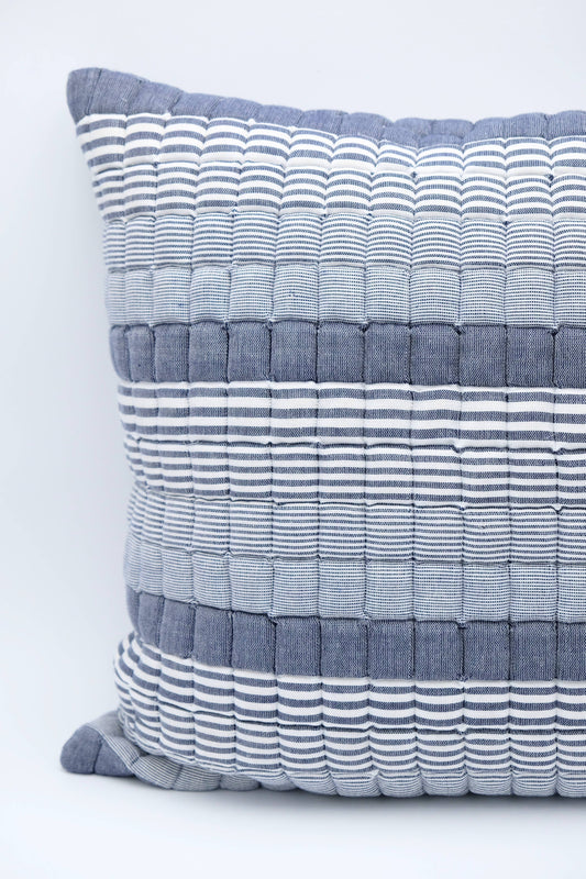 Blue Stripes Sujani Puff Pillow