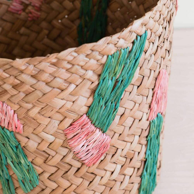 Cactus Embroidery Seagrass Basket - Handmade Bins | LIKHÂ
