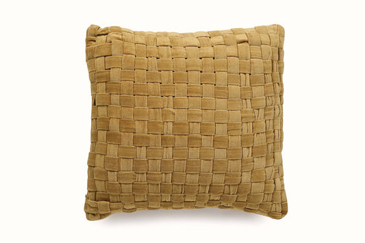 Checked Hand Woven Velvet Square Cushion Clay