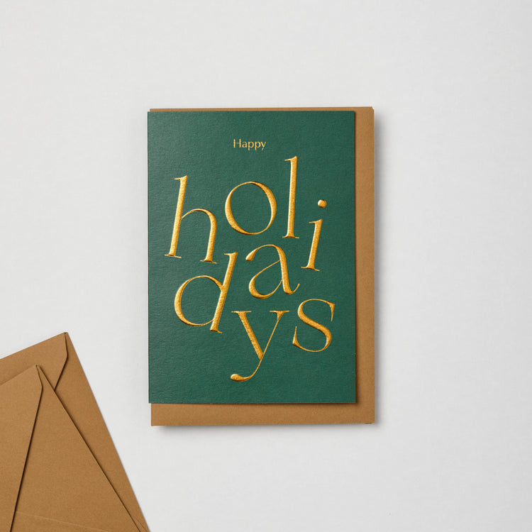 EMBOSSED GREEN 'HAPPY HOLIDAYS' SEASONAL CHRISTMAS CARD