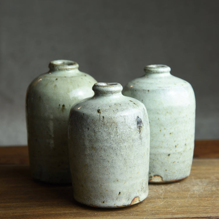 Medium Bud Vase in White Ash Glaze Foraged Clay