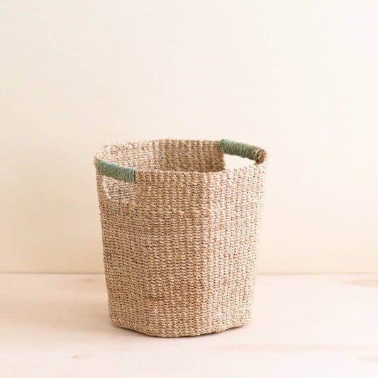 Natural Octagon Basket with Sage Handle
